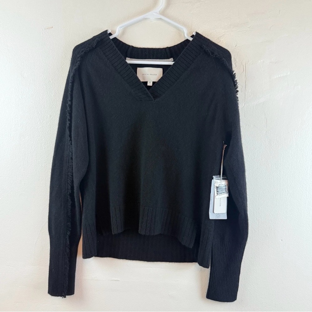 Brochu Walker Black V-Neck Jolie fringe cashmere sweater